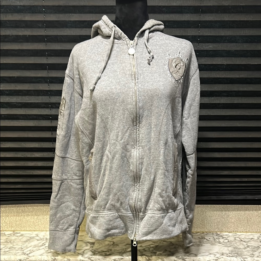 GERSEMI Women’s Grey 100%Cotton Front‎ Zip Equestrian Hoodie XL